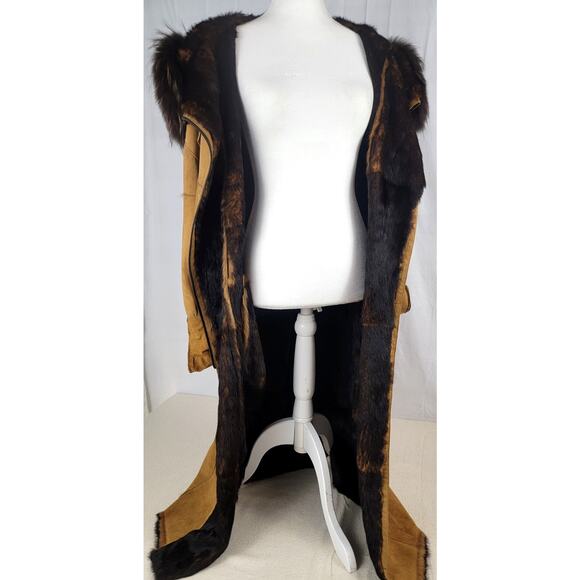Vintage Jekel Paris Suede Leather Coat Full Real Fur Lining Long Boho Thrashed - Picture 4 of 16